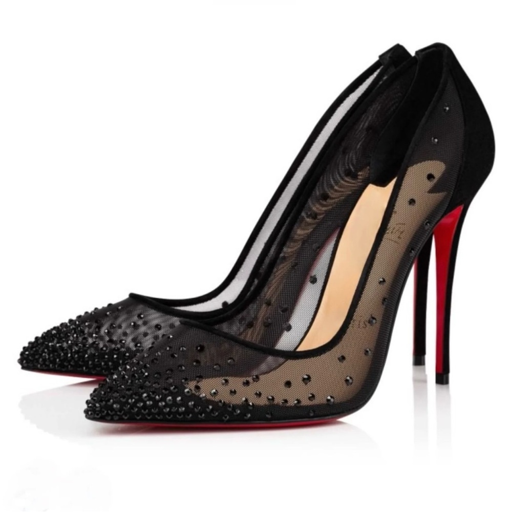 Fashion Nova Black Mesh Heels with Red Soles